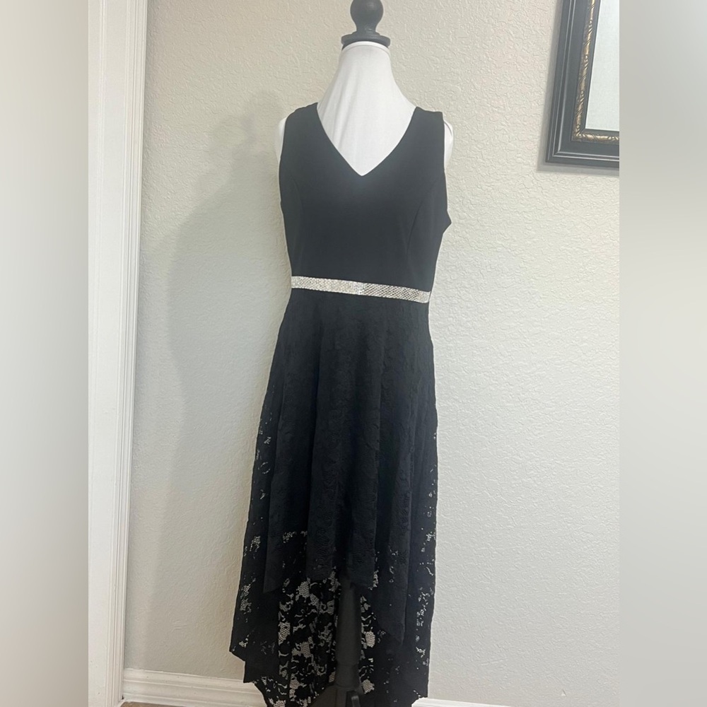 Dell Black High Low Dress with Silver Detail